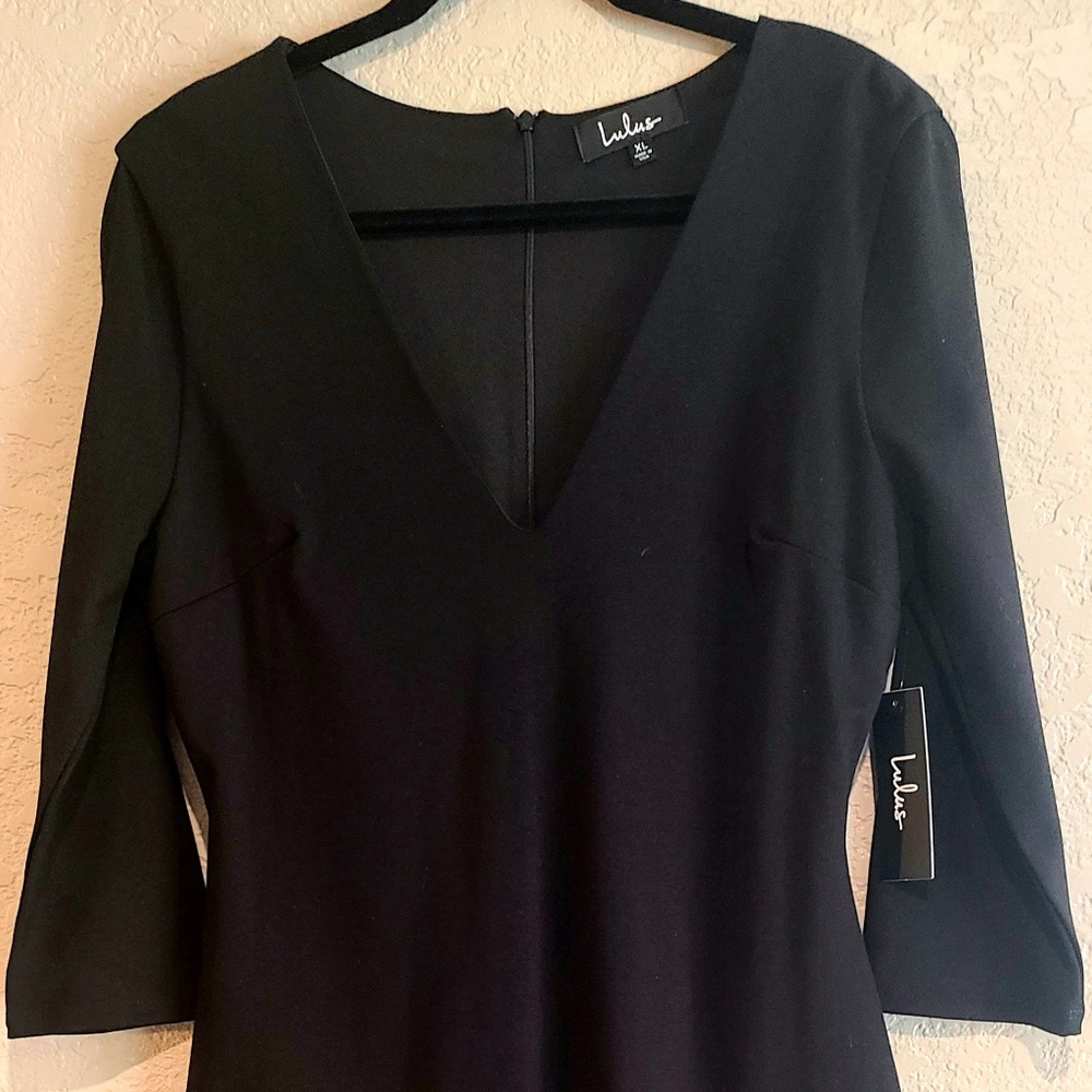 Lulu's "LBD" Black 3/4 sleeve Midi Dress